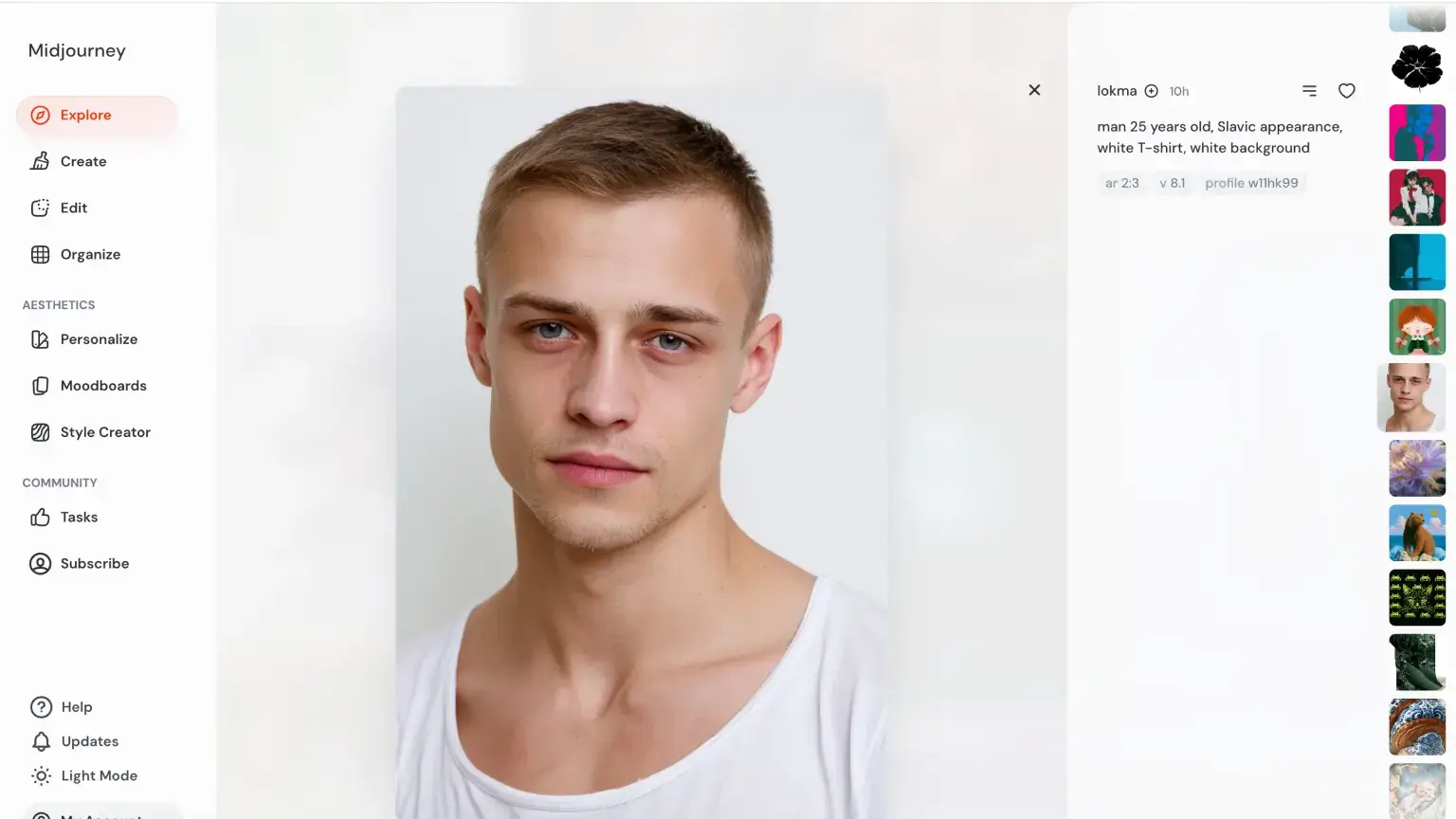 Midjourney image generation interface